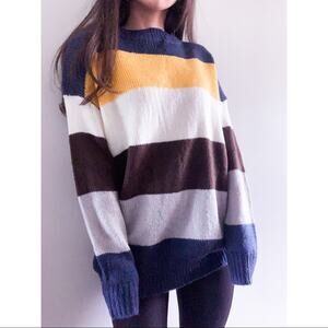 Colorblock Striped Crewneck Long Sleeve Sweater